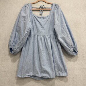 Girl And The Sun Dress Womens Large Blue Polka Dot Long Sleeve Boho Sundress